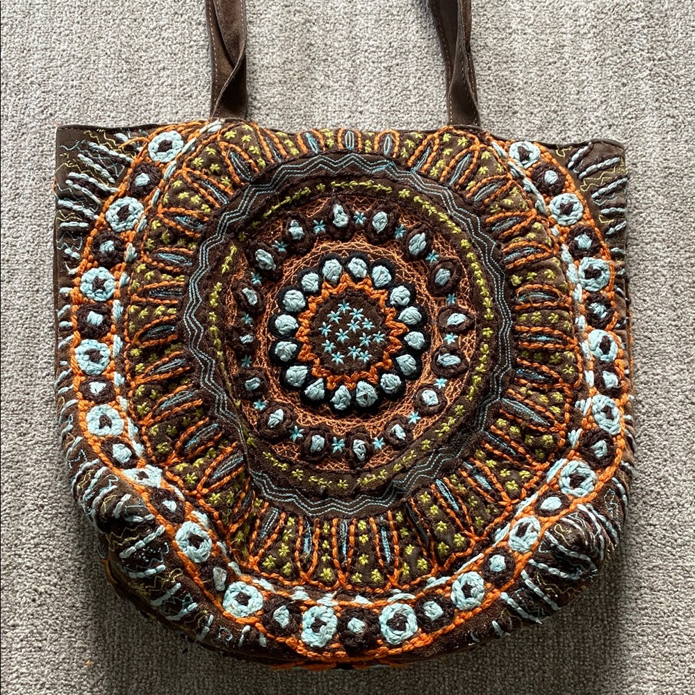 RARE/ Tory Burch Suede Boho Embroidered Tote Bag